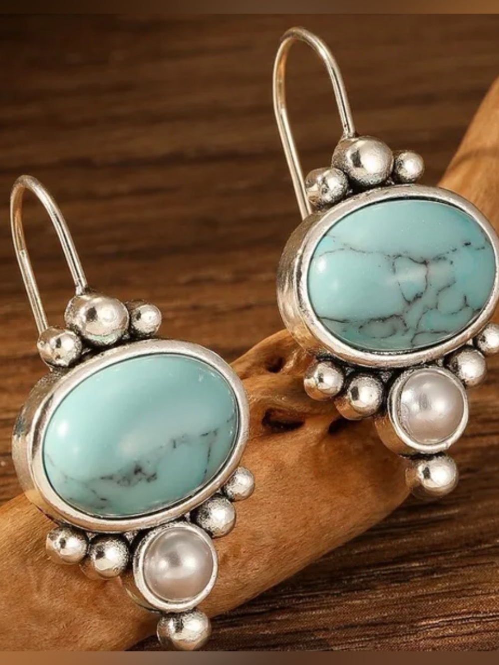 Turquoise and Pearl Silver Drop Earrings -NWT